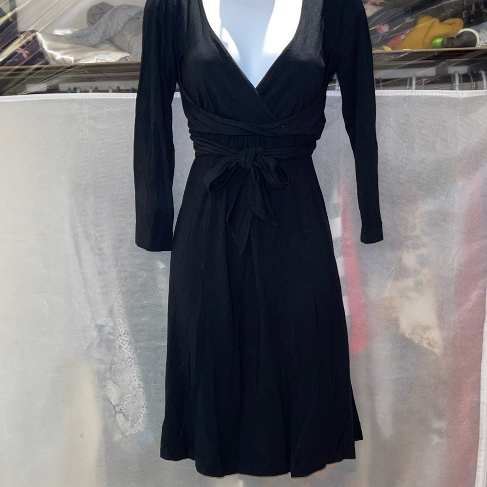 Black Ric Rac Stretch Faux Wrap Dress Medium - Picture 2 of 10